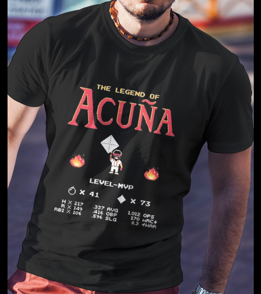 The Legend Of Acuña Jr MVP Level With Baseball Diamond And Flames T-Shirt