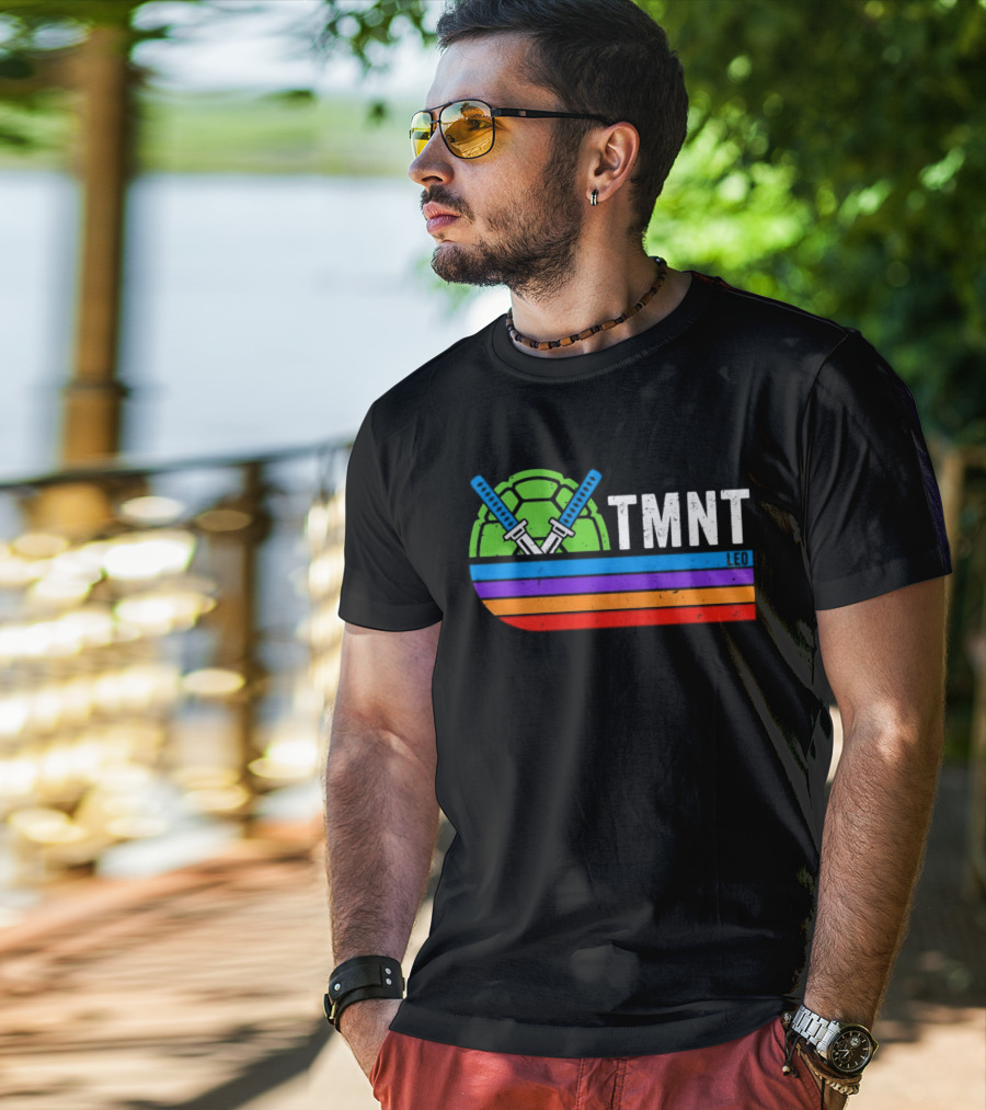 TMNT Leonardo Leo Swords Turtle Shell Colorful Stripes T-Shirt