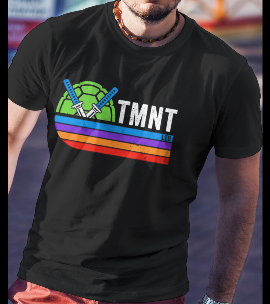 TMNT Leonardo Leo Swords Turtle Shell Colorful Stripes T-Shirt