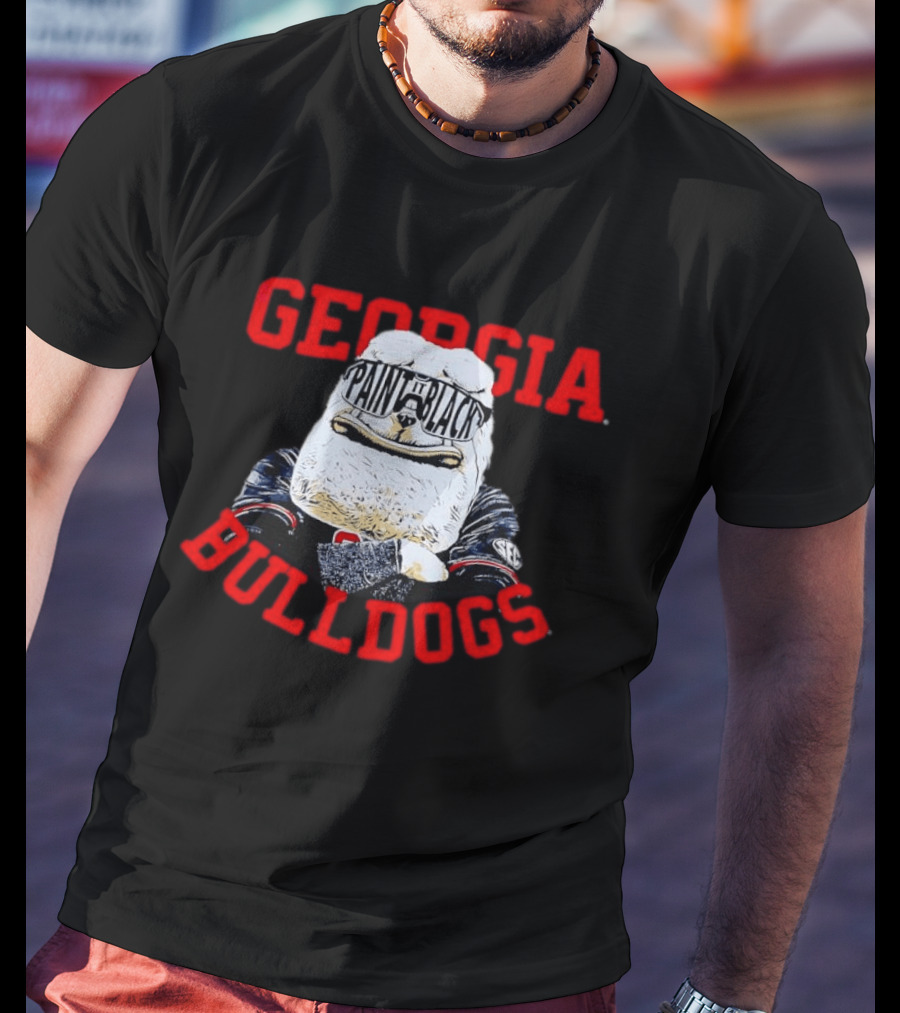Georgia Bulldogs Paint It Black Bulldog Mascot Baseball T-Shirt