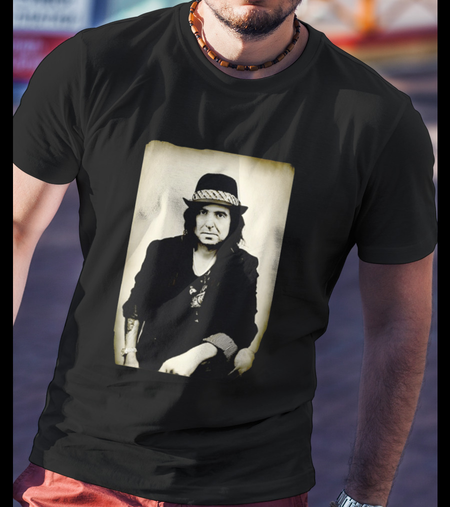 Phil Campbell Vintage Style Portrait Wearing Hat T-Shirt