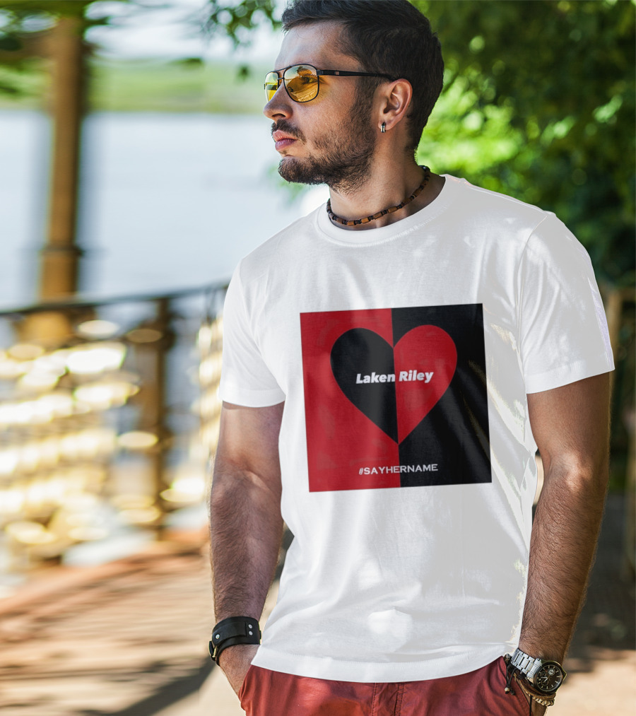 Laken Riley Heart SayHerName Red Black Heart Shape T-Shirt
