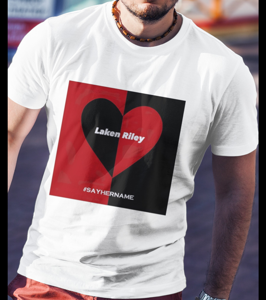 Laken Riley Heart SayHerName Red Black Heart Shape T-Shirt