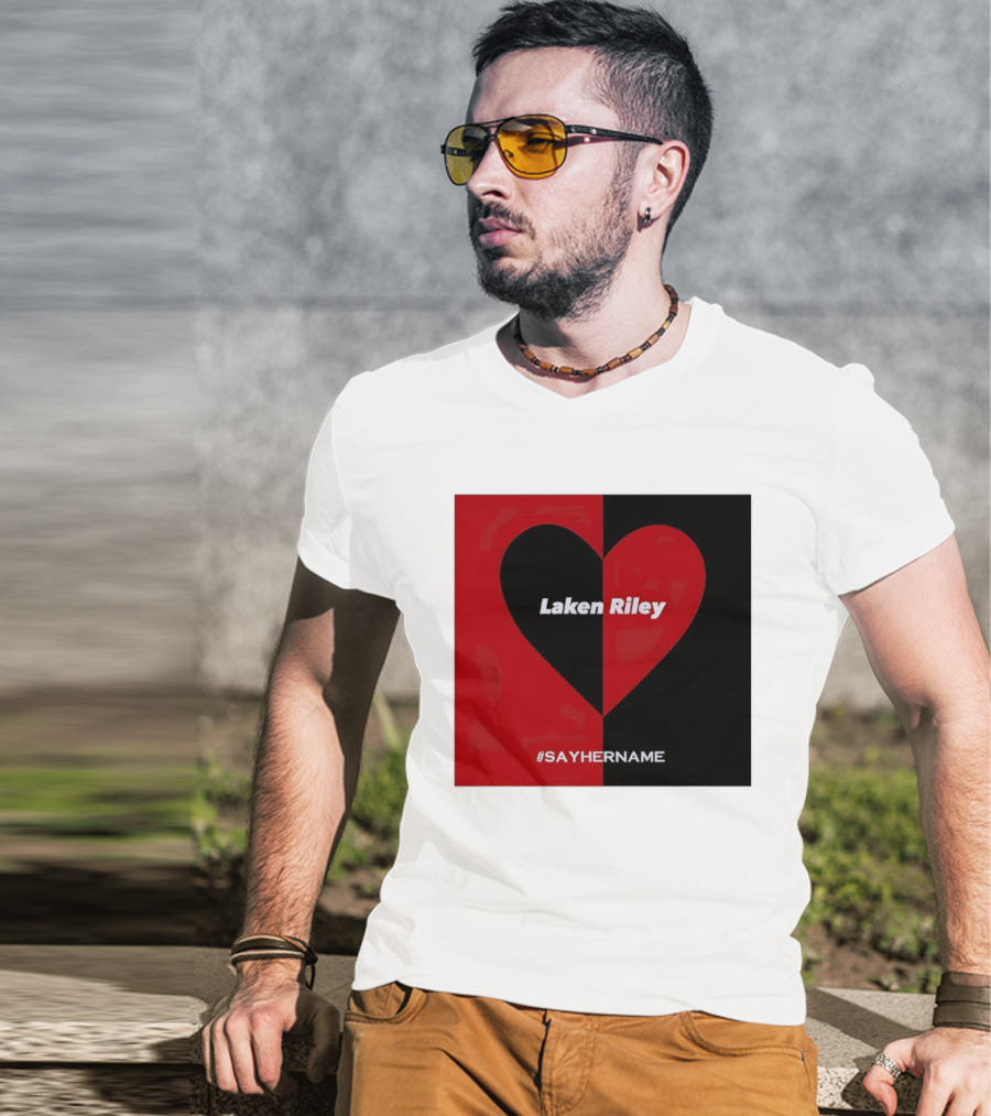 Laken Riley Heart SayHerName Red Black Heart Shape T-Shirt