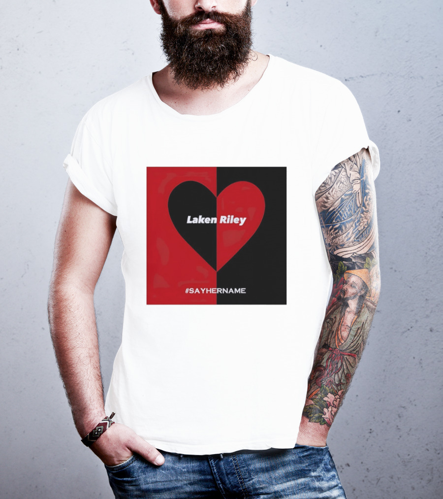 Laken Riley Heart SayHerName Red Black Heart Shape T-Shirt