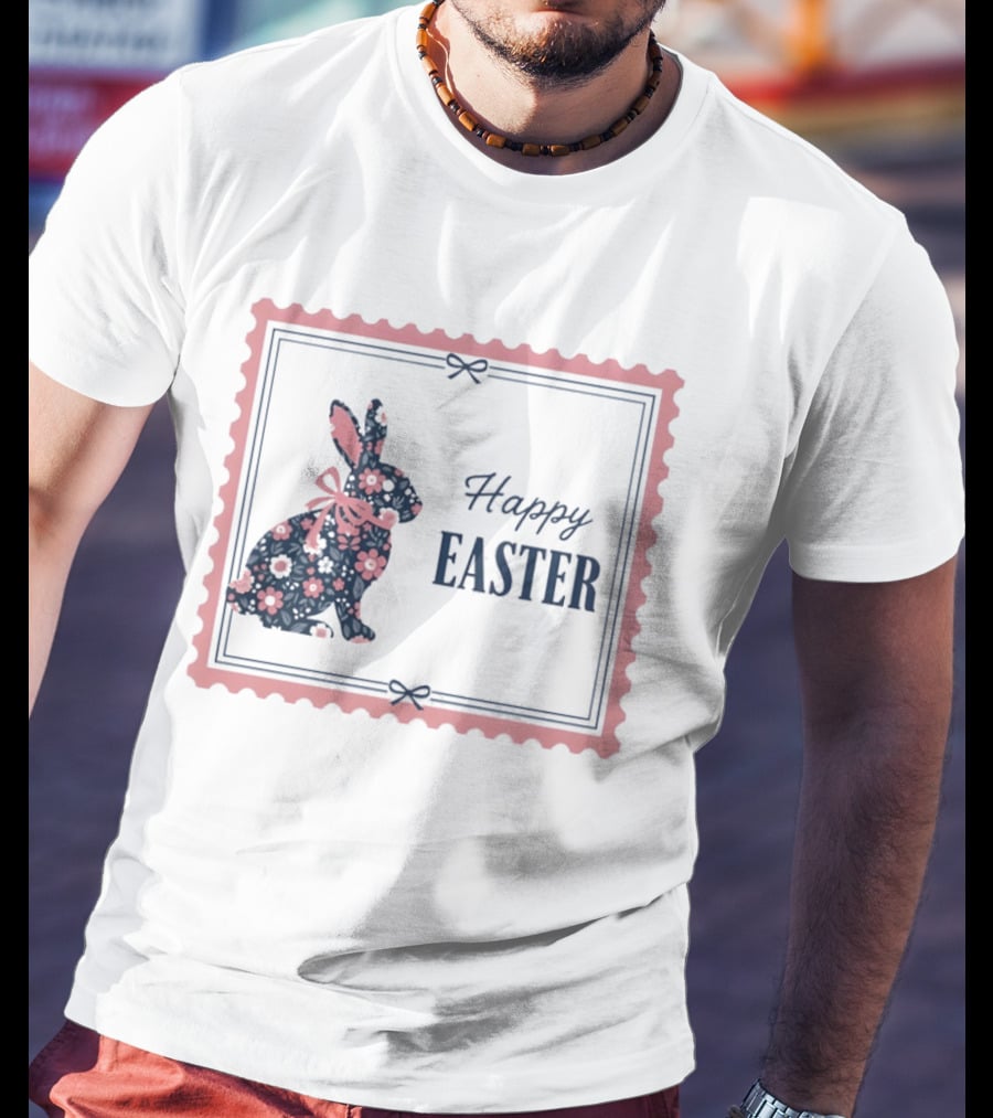 Happy Easter Bunny With Floral T-Shirt