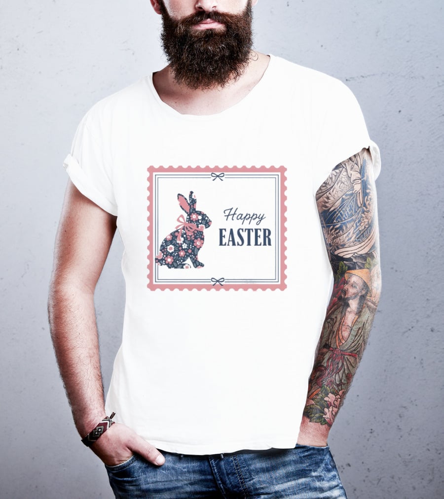 Happy Easter Bunny With Floral T-Shirt