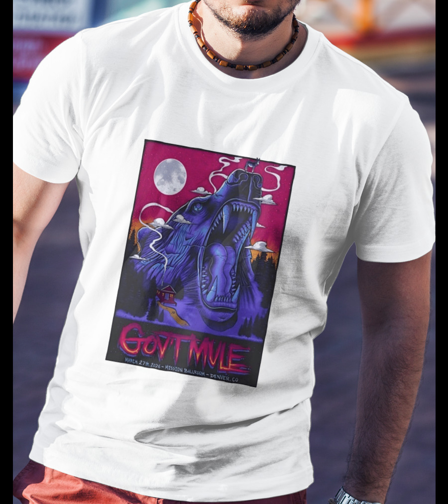 Govt Mule Mission Ballroom Denver March 27 2026 Mystical Bear And Moon Scene T-Shirt