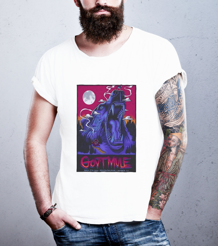Govt Mule Mission Ballroom Denver March 27 2026 Mystical Bear And Moon Scene T-Shirt