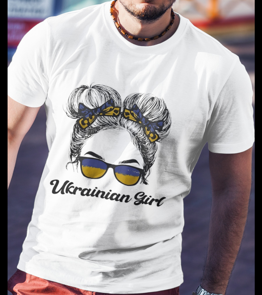 Ukrainian Girl With Flag Colors Hair Bow And Sunglasses T-Shirt