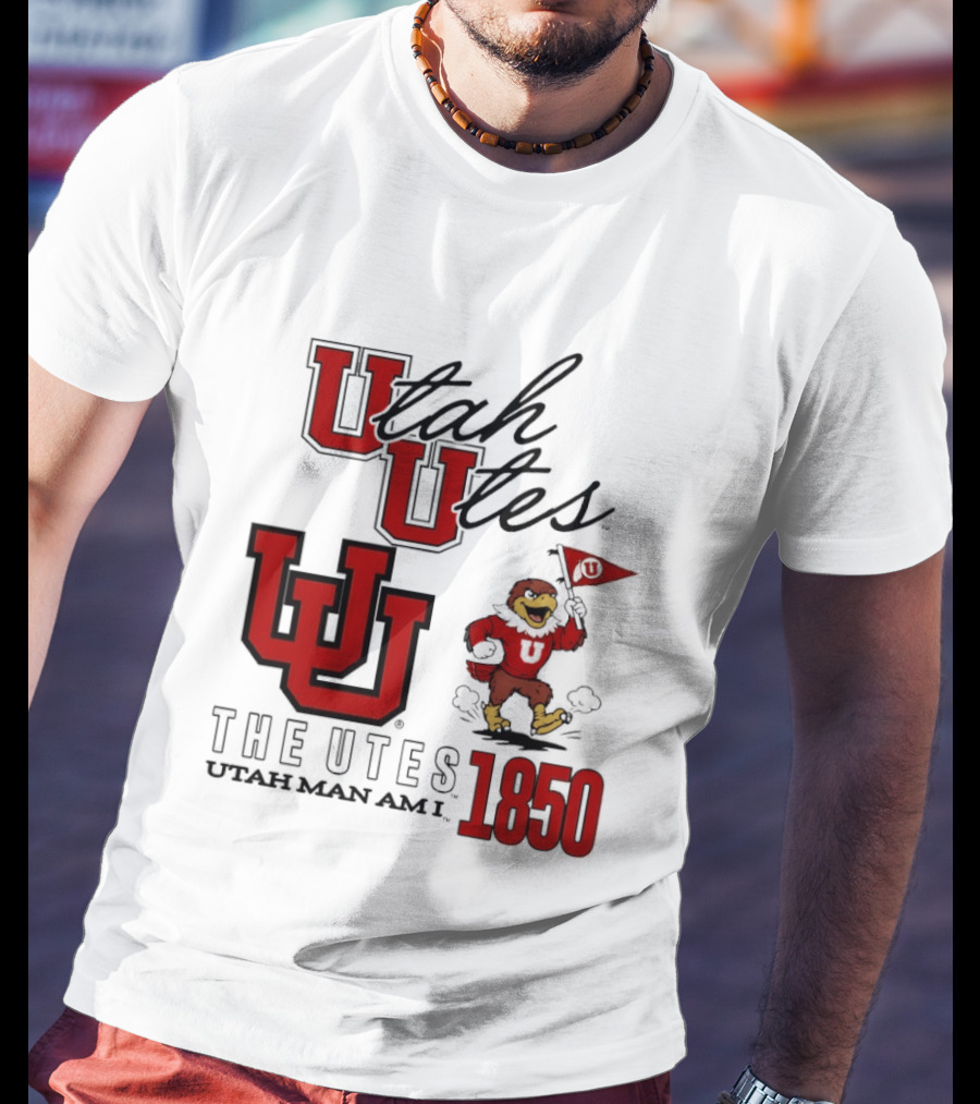 Utah Utes The Utes Utah Man Am I 1850 UU Holding Flag T-Shirt
