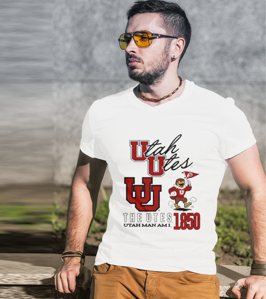 Utah Utes The Utes Utah Man Am I 1850 UU Holding Flag T-Shirt