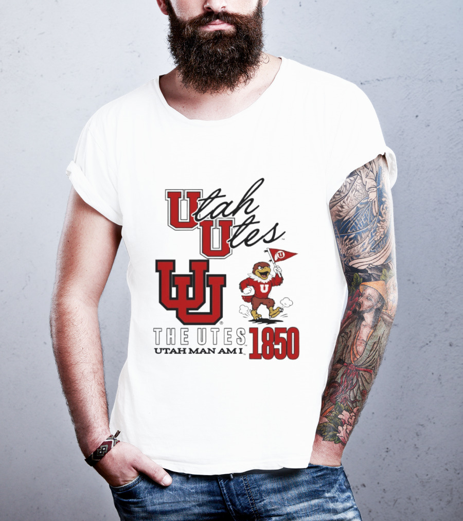 Utah Utes The Utes Utah Man Am I 1850 UU Holding Flag T-Shirt