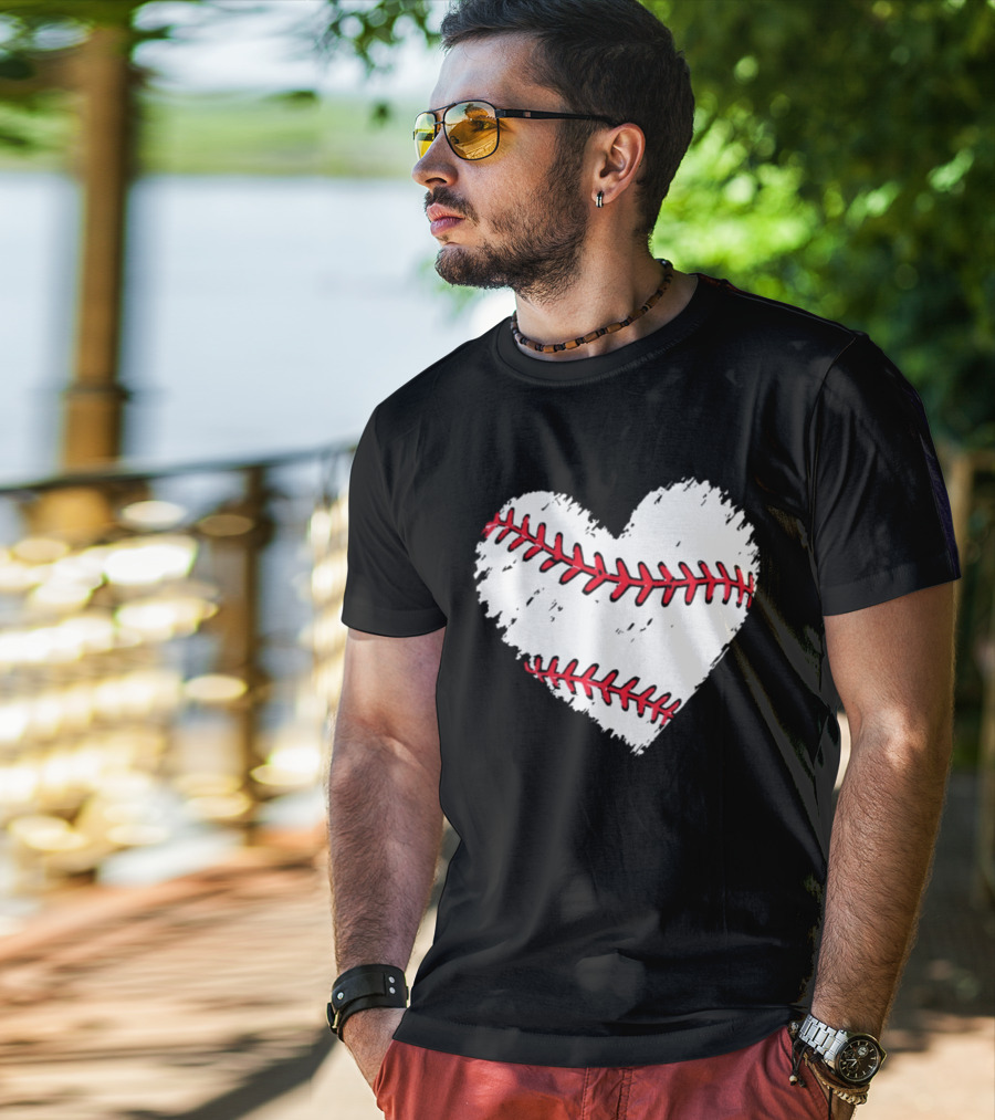 Heart Shaped Baseball Stitching Love Baseball T-Shirt