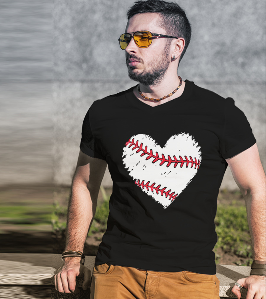 Heart Shaped Baseball Stitching Love Baseball T-Shirt