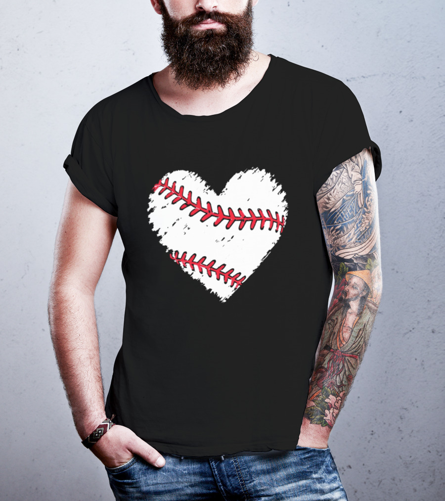 Heart Shaped Baseball Stitching Love Baseball T-Shirt