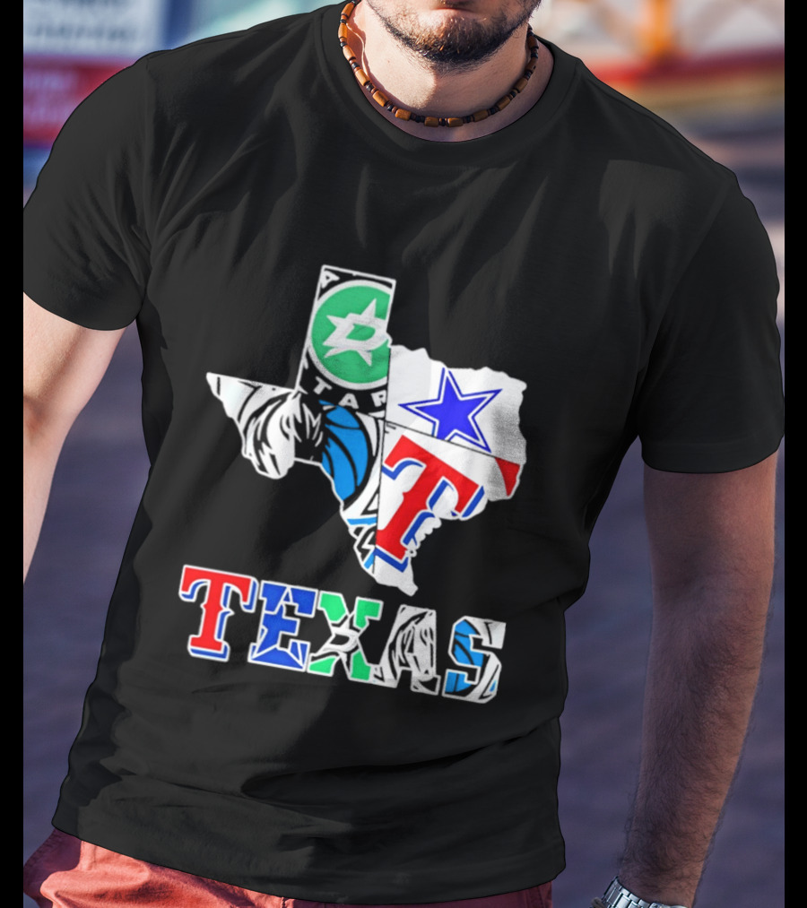 Texas Dallas Stars Mavericks Cowboys Rangers Sports Map T-Shirt