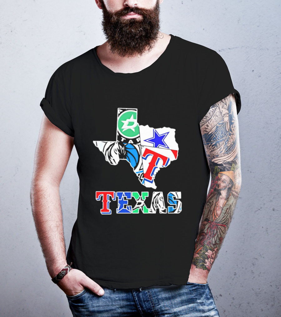 Texas Dallas Stars Mavericks Cowboys Rangers Sports Map T-Shirt