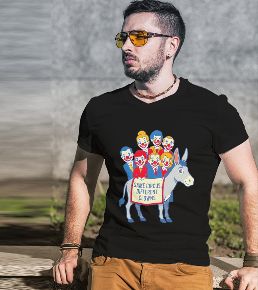 Same Circus Different Clowns Riding A Donkey Clown Faces T-Shirt