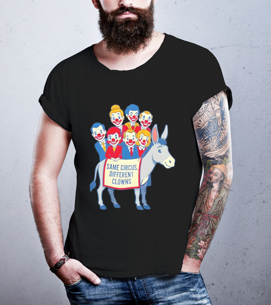 Same Circus Different Clowns Riding A Donkey Clown Faces T-Shirt