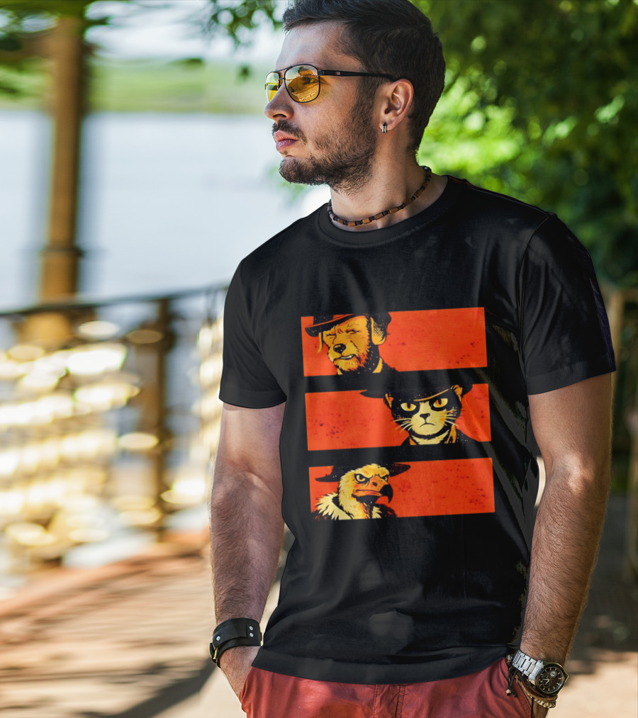 Dog The Good Cat The Bad Eagle The Ugly Western Animal Trio T-Shirt