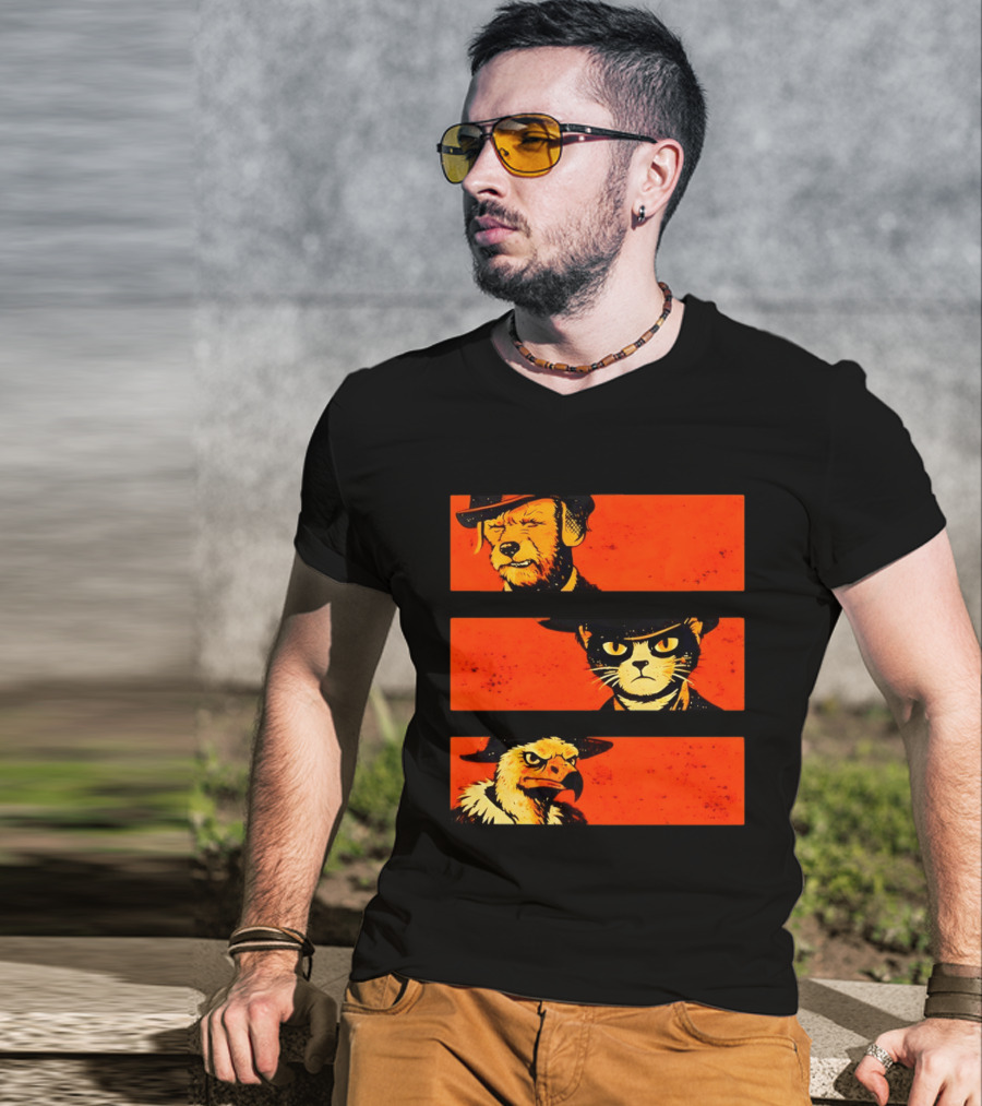 Dog The Good Cat The Bad Eagle The Ugly Western Animal Trio T-Shirt