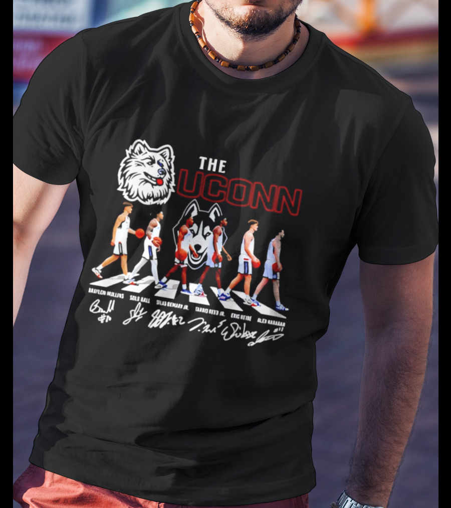 The UConn Huskies Men's Basketball Team Roster Abbey Road Player Signatures T-Shirt