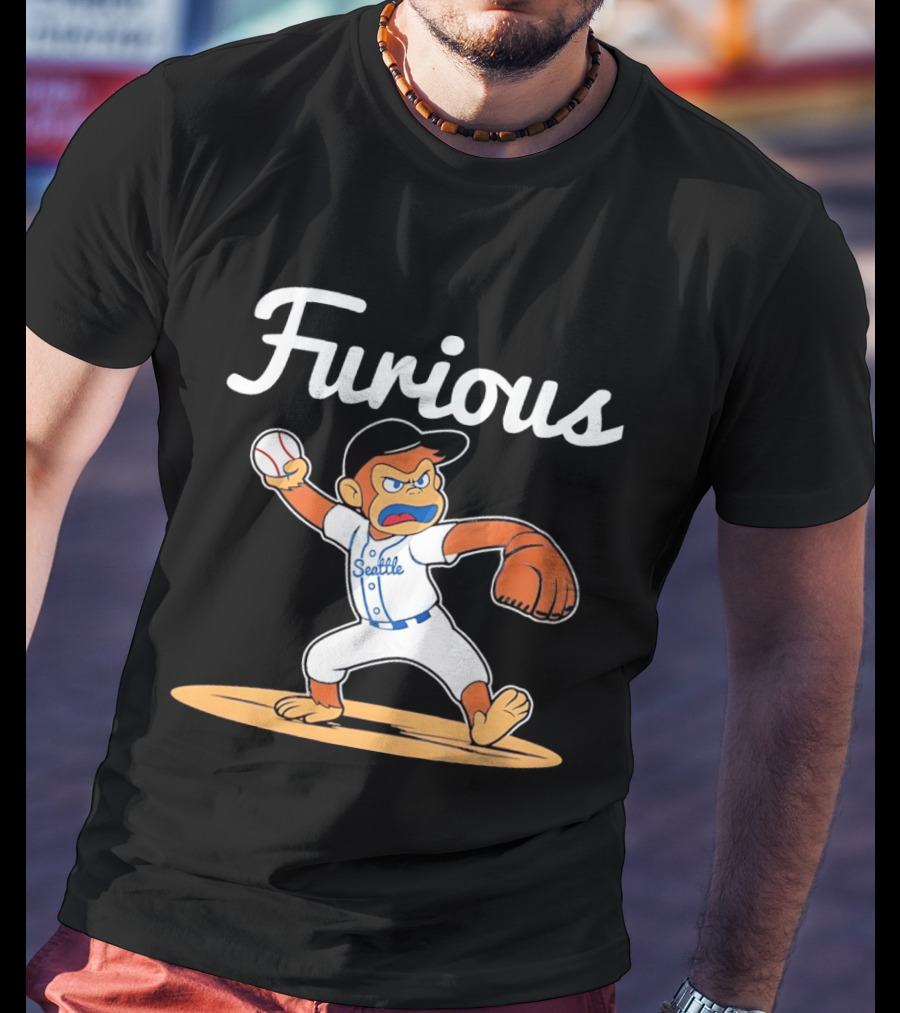 Furious George Seattle Baseball Monkey Pitcher T-Shirt
