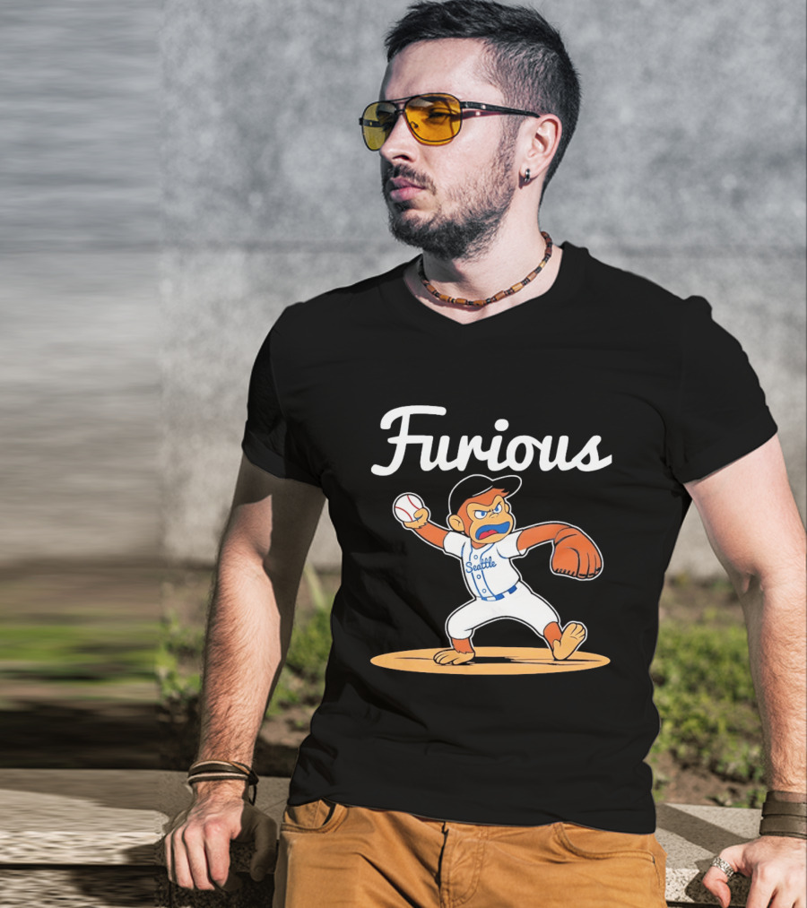 Furious George Seattle Baseball Monkey Pitcher T-Shirt