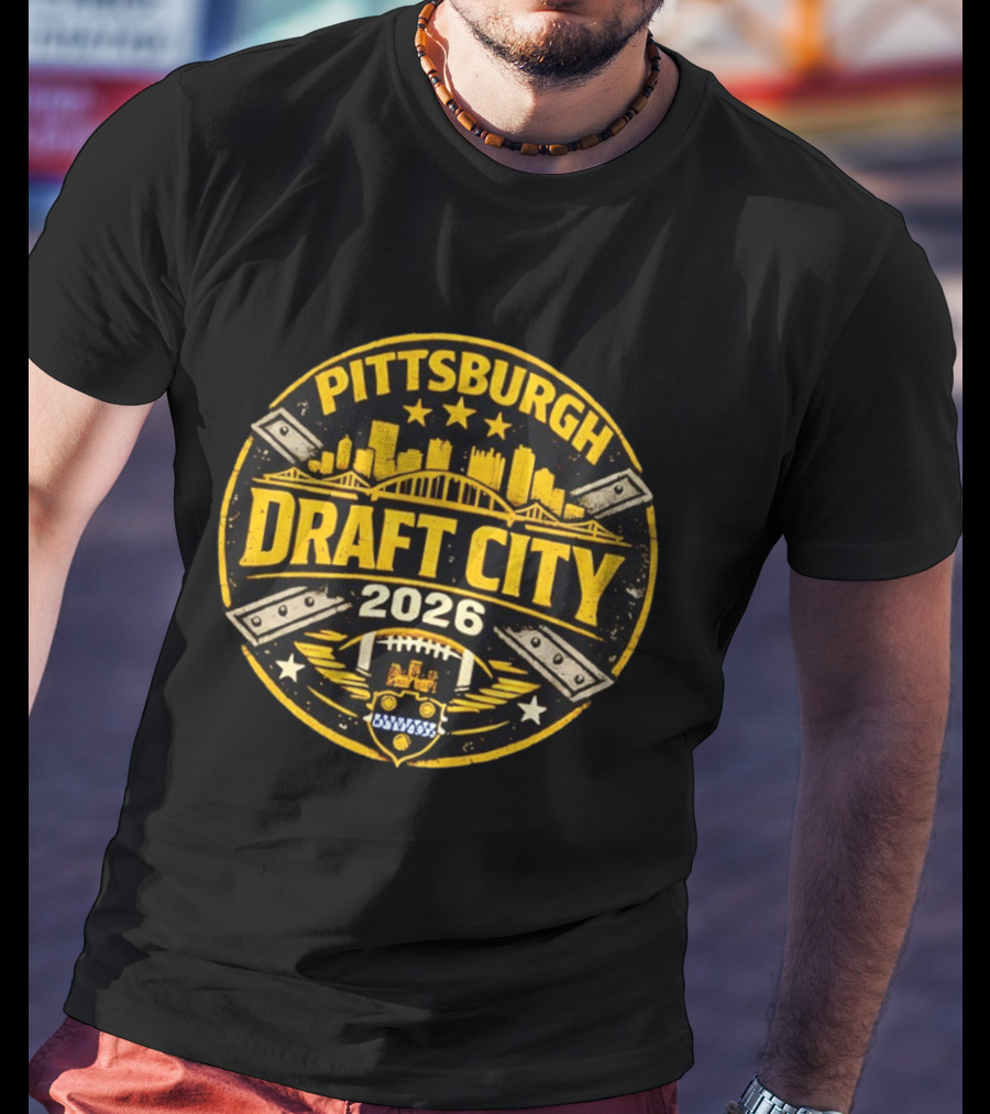Pittsburgh Draft City 2026 Skyline Football T-Shirt