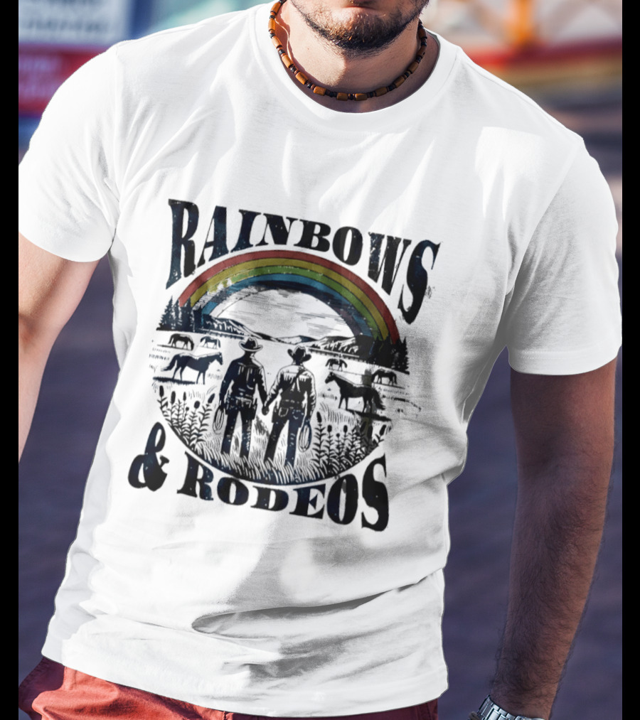 Rainbows Rodeos Western LGBT Pride Cowboys And Horses T-Shirt
