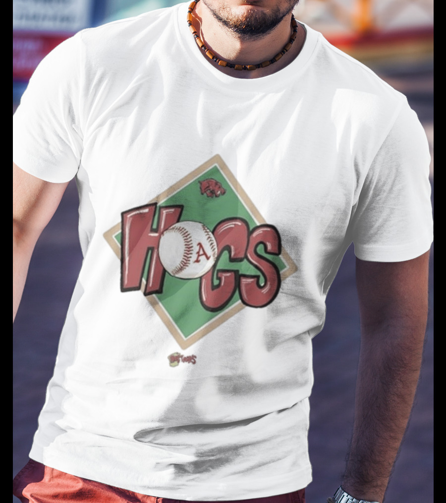 Arkansas Razorbacks Hogs Baseball Diamond Cartoon T-Shirt
