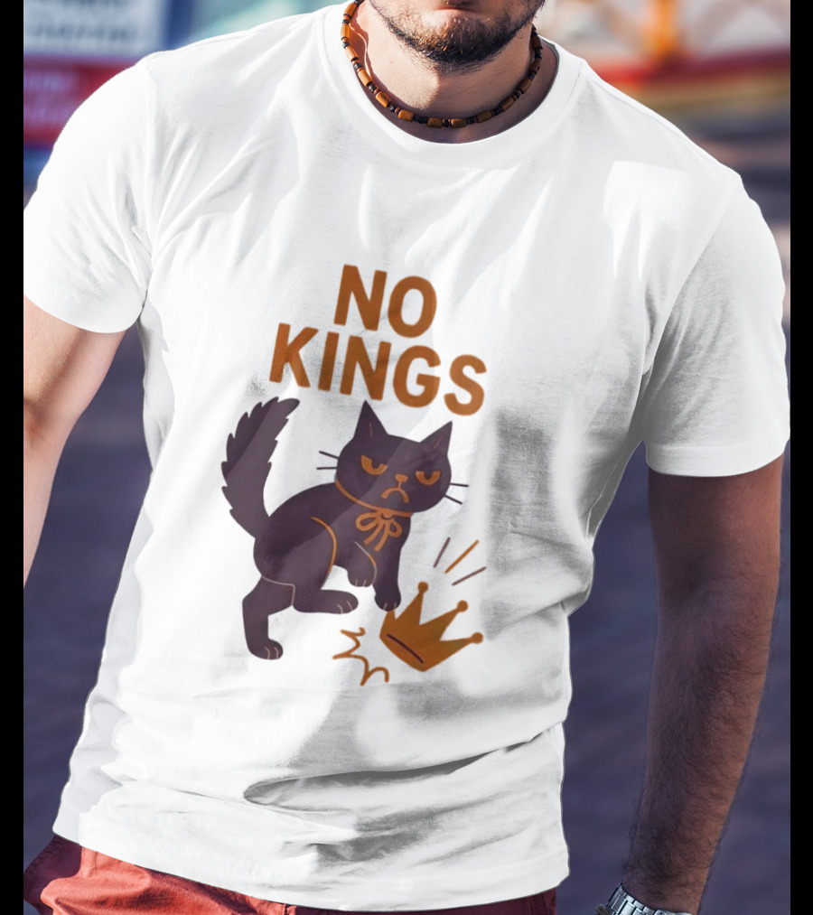 No Kings Black Cat Kicking Crown T-Shirt