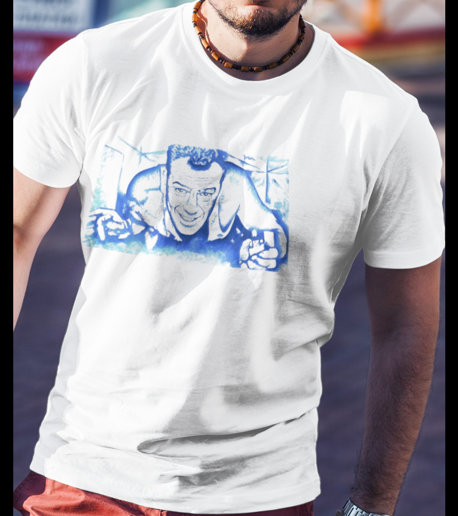 Blue Watercolor Painted John Mclane T-Shirt