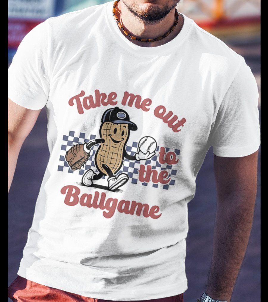 Take Me Out To The Ballgame Peanut Baseball Player With Glove And Bat T-Shirt
