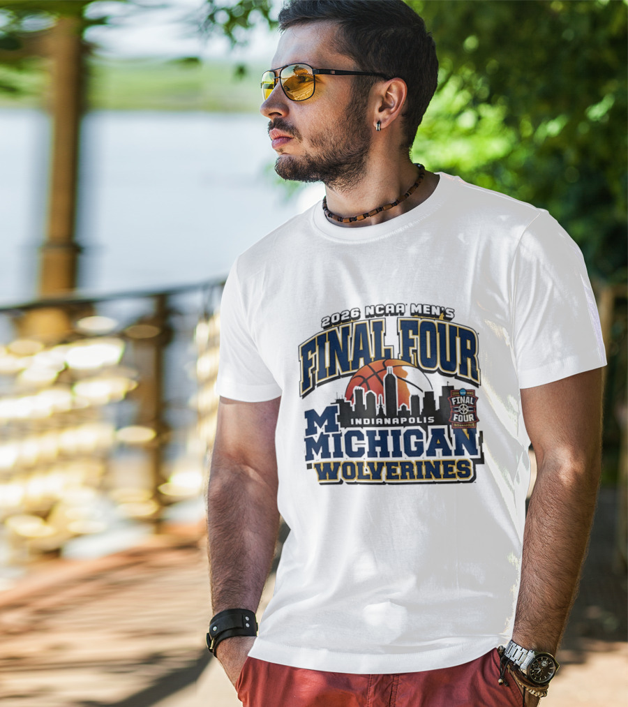 2026 NCAA Men's Final Four Michigan Wolverines Indianapolis Skyline Basketball T-Shirt