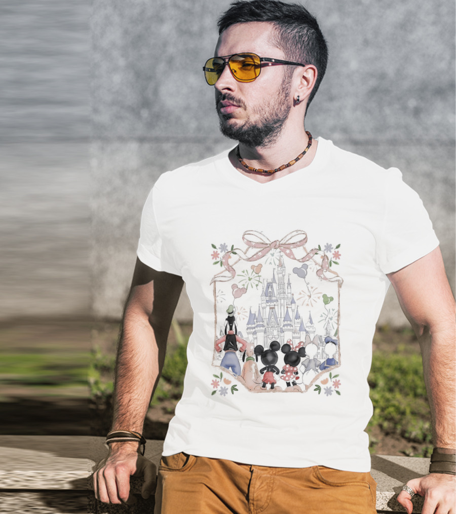 Family Mickey Cartoon Castle Fireworks Most Magical Place On Earth T-Shirt