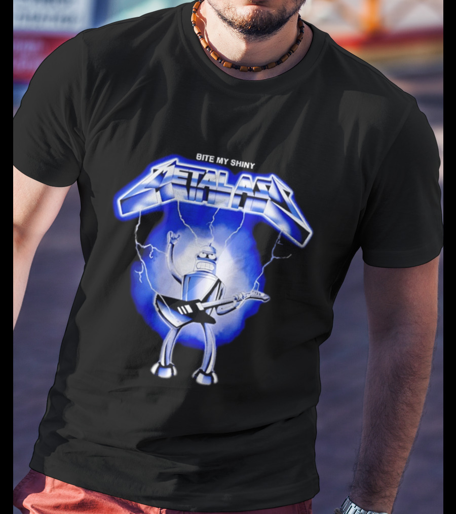 Bite My Shiny Metal Ass Lightning Robot Guitarist T-Shirt