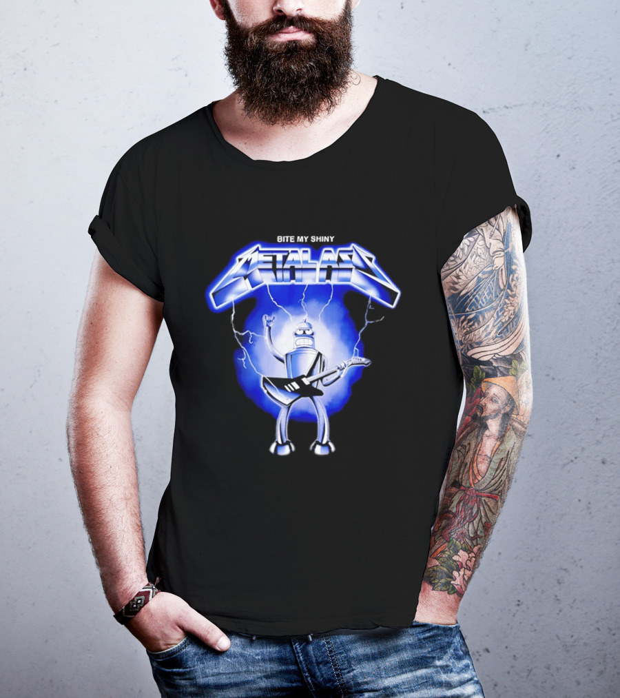 Bite My Shiny Metal Ass Lightning Robot Guitarist T-Shirt