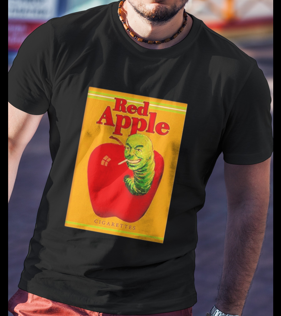 Red Apple Cigarettes Worm Character On Apple T-Shirt
