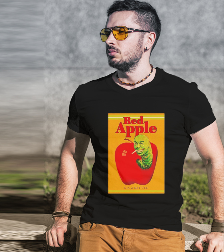 Red Apple Cigarettes Worm Character On Apple T-Shirt