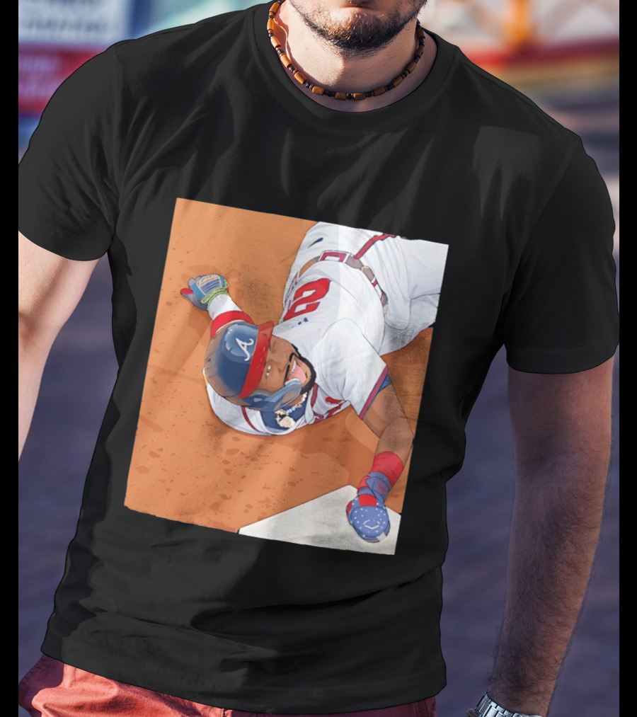 Ronald Acuna Jr Atlanta Braves Outfielder Sliding Baseball Action T-Shirt