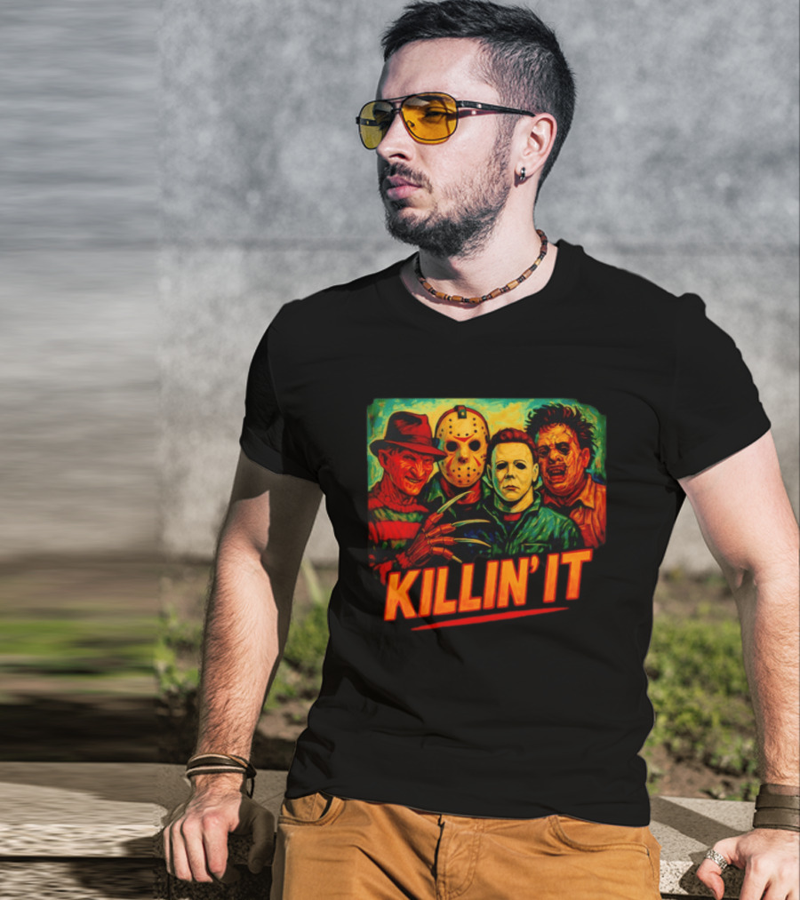 Killin' It Freddy Jason Michael Leatherface Horror Movie Characters T-Shirt