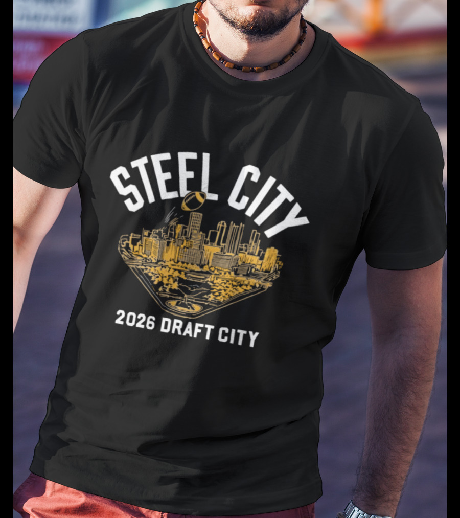 Steel City 2026 Draft City Pittsburgh Skyline Football T-Shirt