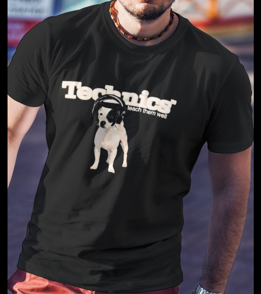 Technics Teach Them Well Puppy With Headphones T-Shirt