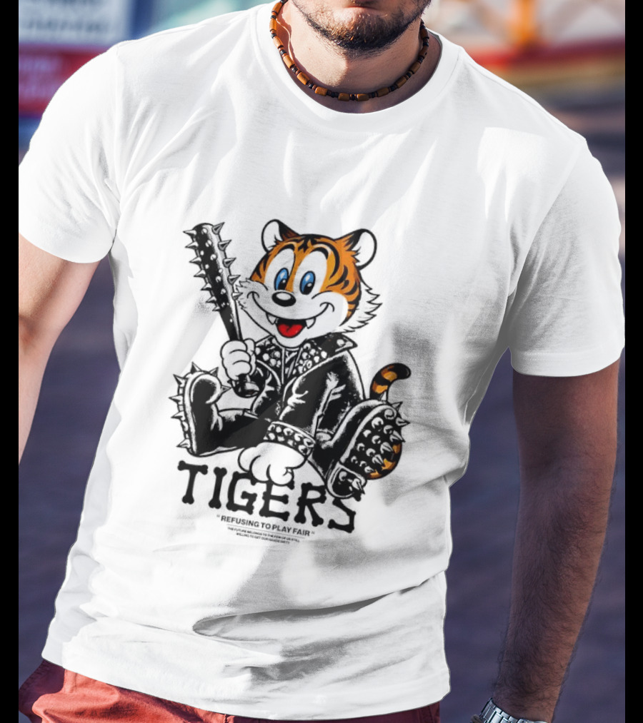 Tigers Playful Cartoon Character With Spiked Bat T-Shirt