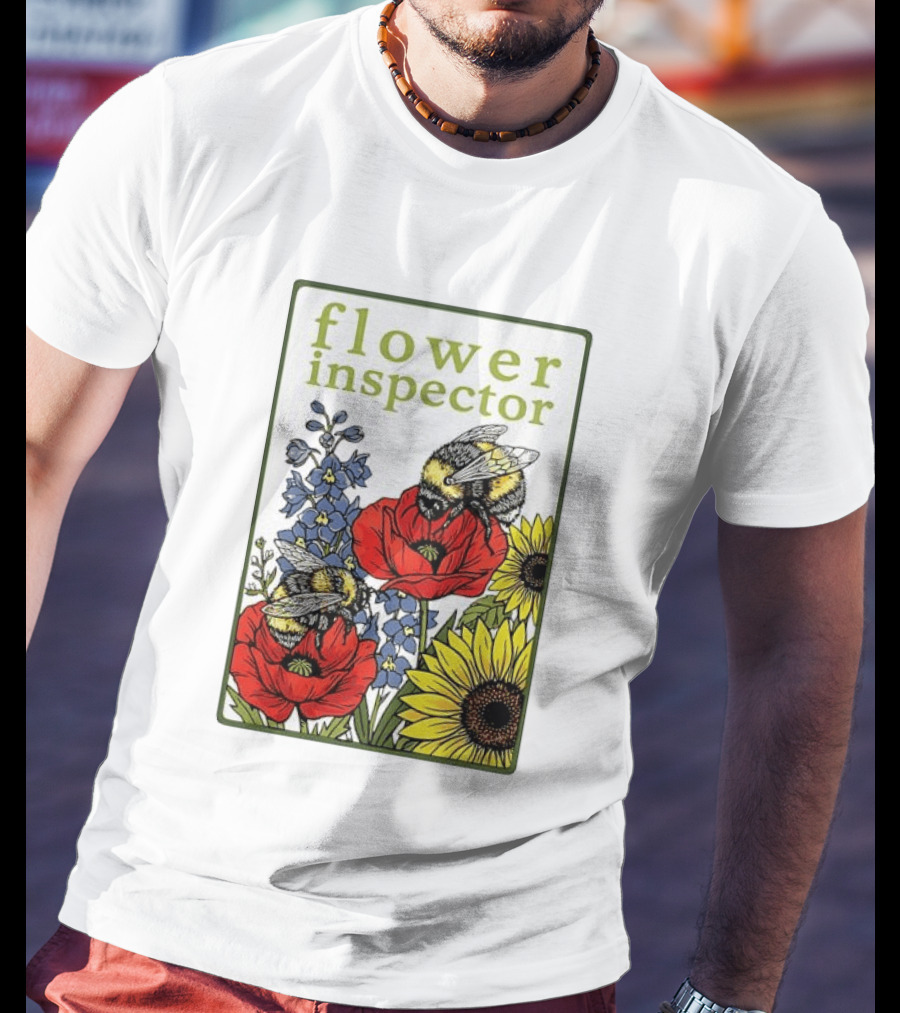 Flower Inspector Bees On Poppy Sunflower Bluebell Blossom T-Shirt