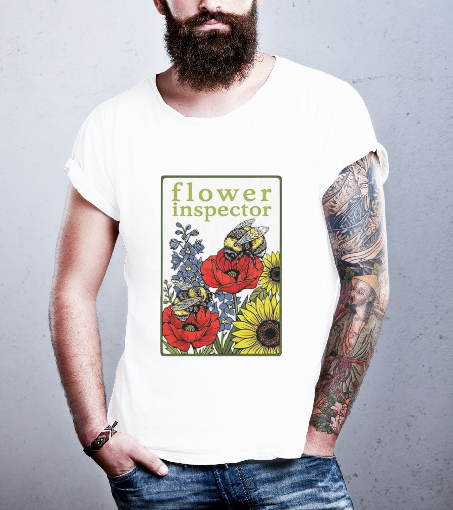 Flower Inspector Bees On Poppy Sunflower Bluebell Blossom T-Shirt