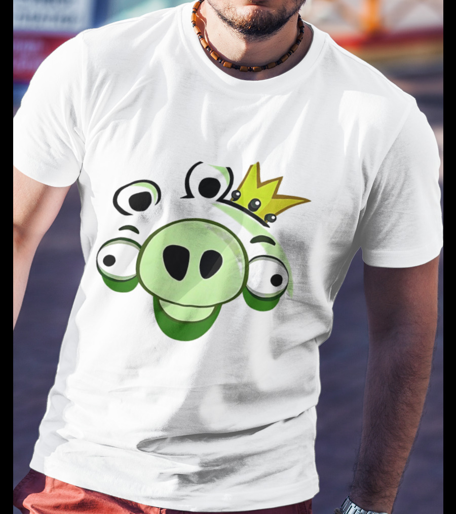 Angry Birds King Pig Big Face Green Crown T-Shirt
