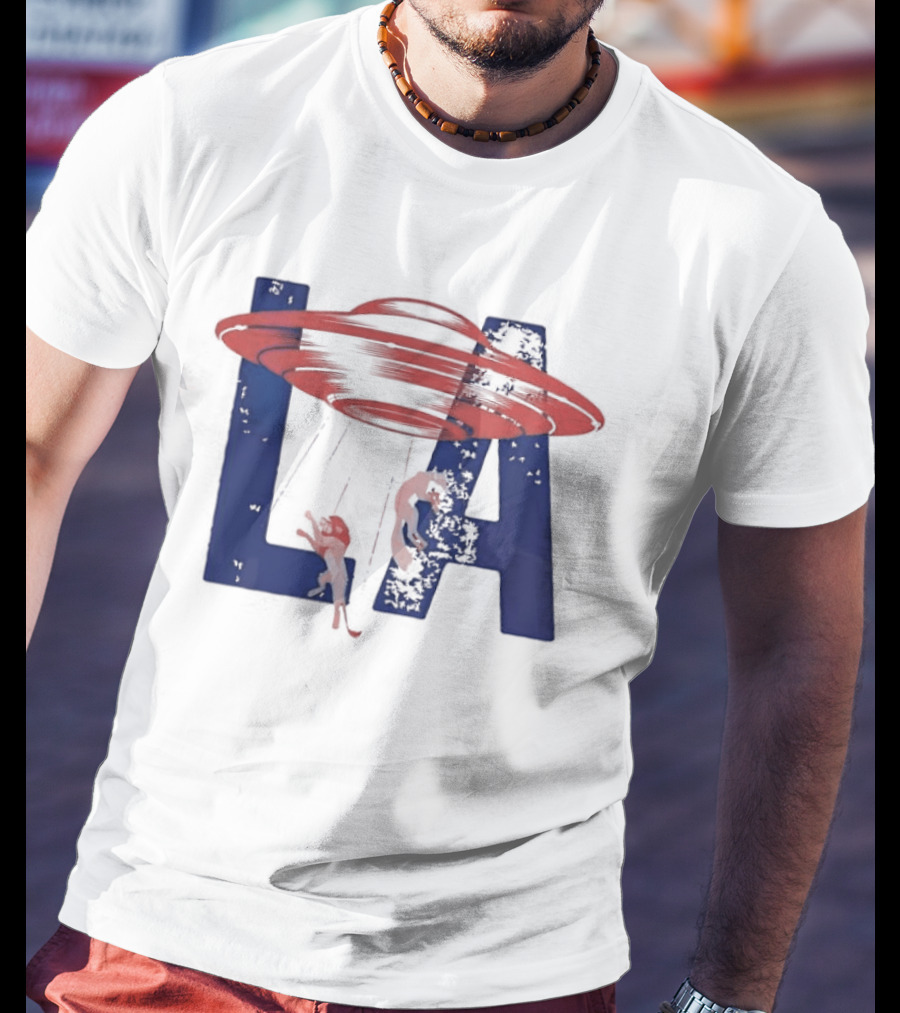 Los Angeles Spaceship Over LA Bold Letters T-Shirt
